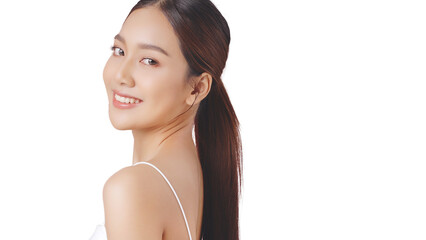 Studio shot Beautiful young Asian woman with clean fresh skin PNG file format transparent...