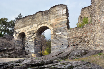 Susa, Piedmont, Italy -10-22-2022- The ancient Roman aqueduct dating back to the 4th century AD