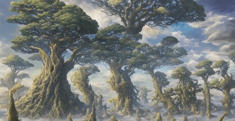 Fototapeta na wymiar ねじれた大樹の異世界背景イラスト 