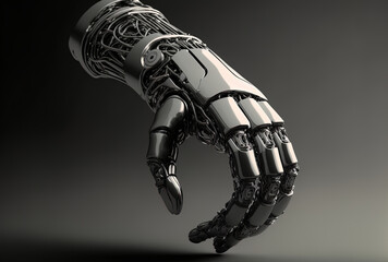 Robot hand side view, demonstrating a technological gesture. Generative AI
