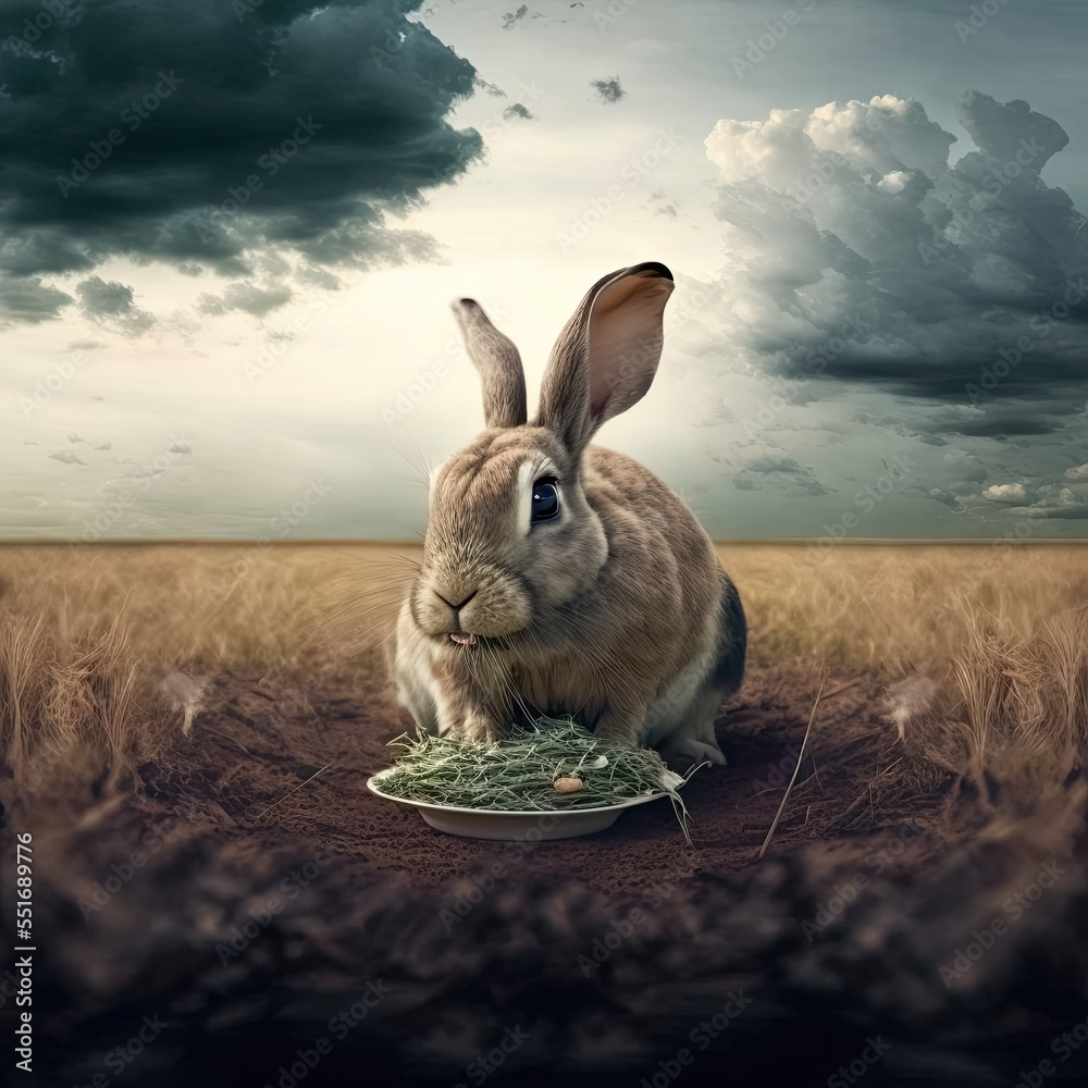 Wall mural Bunny eating in a field - Wall murals
