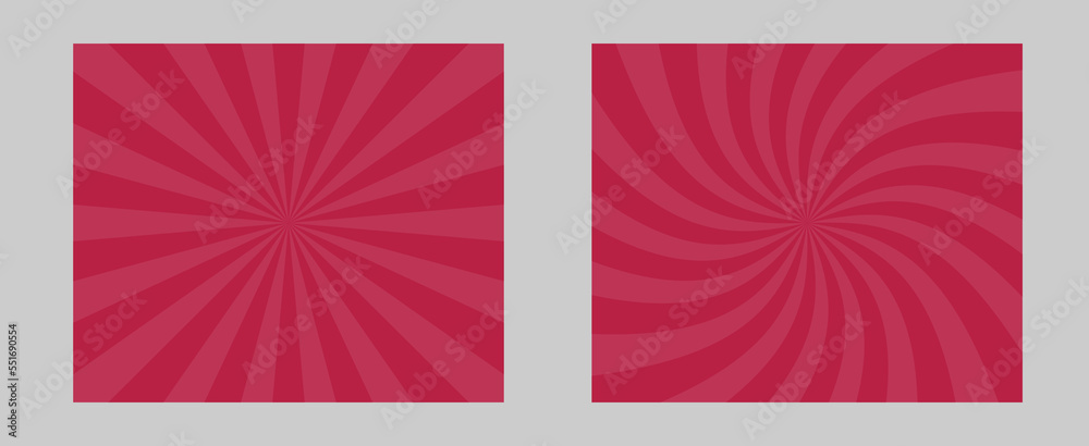 Aufkleber Sun Burst Effect. Magenta, red color explosive set of 2 sunburst backgrounds. Circus background, abstract pattern with concentrated line, creating a lively and vibrant atmosphere.
