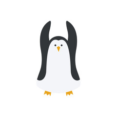 Winter cheerful penguin. Decor for Christmas and New Year. Festive vector illustration in flat cartoon style