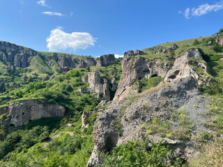 Fototapeta na wymiar Landscape with cave dwellings in Armenia