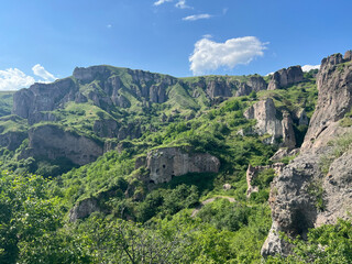 Fototapeta na wymiar Landscape with cave dwellings in Armenia