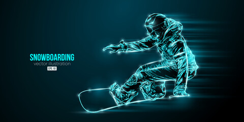 Abstract silhouette of a snowboarding on blue background. The snowboarder man doing a trick. Carving. Vector illustration