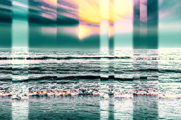Diffraction, effet fractal sur paysage maritime, mer, vague, soleil