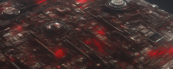 close up of a red and black background motherboard, Generative AI