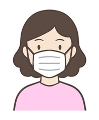 マスクをする中年女性、正しい着用、おばさんの上半身