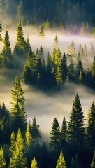 Glasbilder Wald im Nebel Nebliger Wald