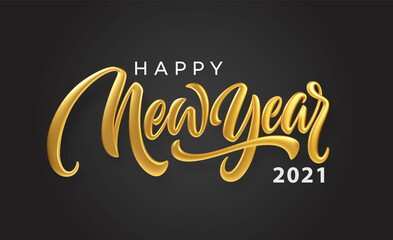 Happy New Year. Realistic golden metal lettering isolated on white background. Vector illustration EPS10
