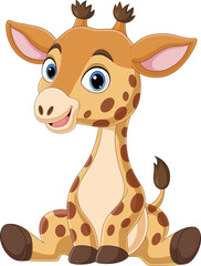 Cartoon funny baby giraffe sitting - 551696529