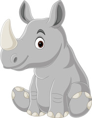Cartoon cute baby rhino sitting - 551696552