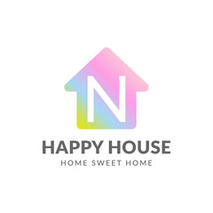 letter N happy house vector logo design