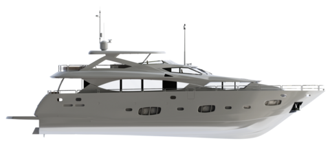 side view of luxury white long yacht for make mockups, isolated on empty background 