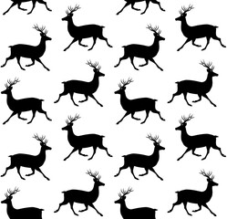 Vector seamless pattern of flat hand drawn deer silhouette isolated on white background