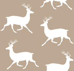 Vector seamless pattern of flat hand drawn deer silhouette isolated on beige background