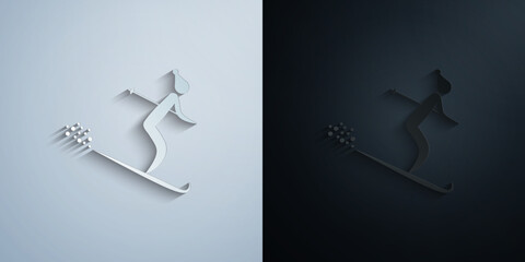 skiing paper icon with shadow vector illustration