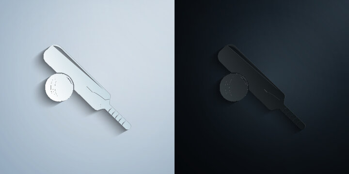 Cricket bit and ball paper icon with shadow vector illustration