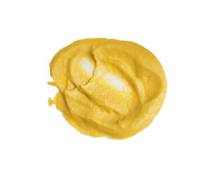 Tasty mustard isolated on white, top view. Spicy sauce