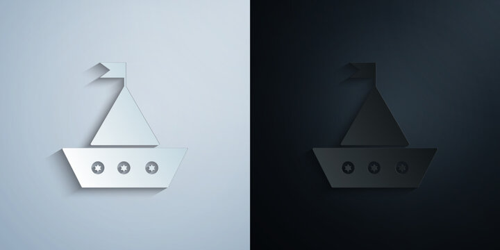 Toy sailing ship paper icon with shadow vector illustration