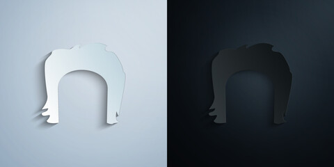 hair, woman, haircut short paper icon with shadow vector illustration