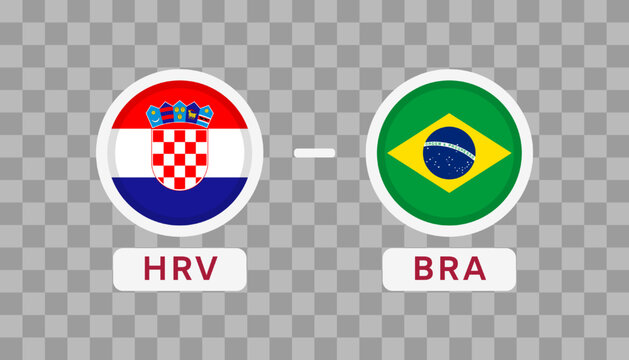 Croatia vs Brazil Match Design Element. Flags Icons isolated on transparent background. Football Championship Competition Infographics. Announcement, Game Score, Scoreboard Template. Vector