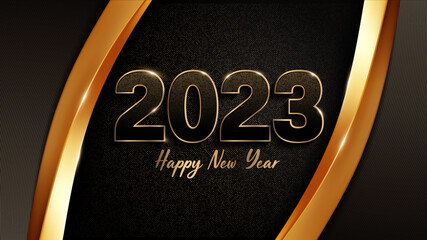 happy new year 2023 luxury black gold color background, golder dot and line  image abstract, overlap layer shadow gradients, composition, square size for banner, template design - Powered by Adobe
