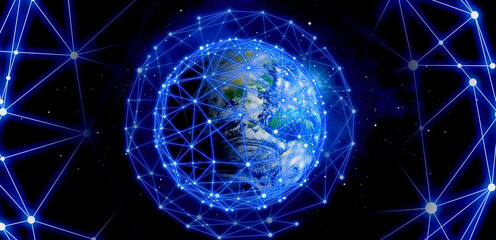 Global network connection. Earth in open space and digital web, illustration