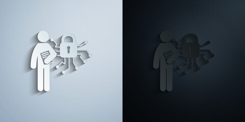 man with computer degree paper icon with shadow vector illustration