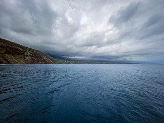 A view of the Hawaiian coastline from Kaelakekua Bay near Cook Point.