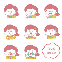 シンプル　コミカルな表情のスーツを着た女性キャラクター　アイコンセット