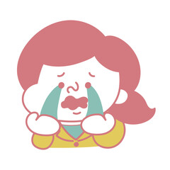 シンプル　涙を流して号泣するコミカルな女性キャラクターイラスト素材　ビジネス