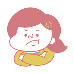 シンプル　イライラして怒っているコミカルな女性キャラクターイラスト素材　ビジネス