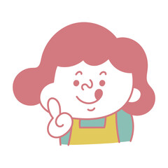 シンプル　指さしポーズのコミカルな女性キャラクターイラスト素材