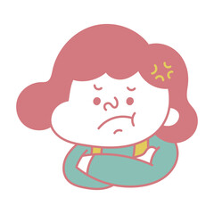 シンプル　イライラして怒っているコミカルな女性キャラクターイラスト素材