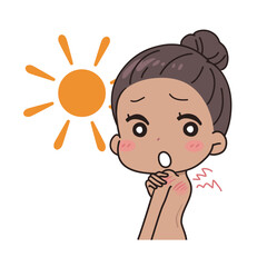 Illustration of a woman with sunburned and rough skin.