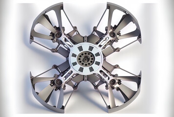 Naklejka premium Propeller equipped multirotor in top view, isolated on white background. Generative AI