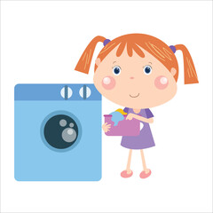 Daily activity, little girl washing clothes