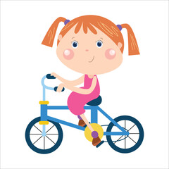 illustration vector graphic, little girl cycling