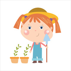 little girl gardening in the backyard