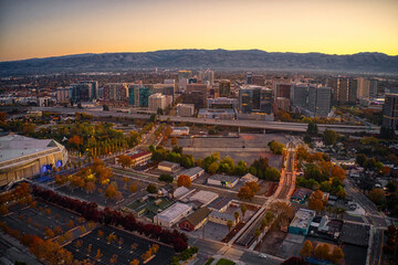 Aerial View of San Jose, California at Sunrise - obrazy, fototapety, plakaty