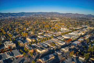 Aerial View of the Downtown Core of Gilroy, California - obrazy, fototapety, plakaty