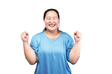 Fototapeta premium Asian fat overweight woman with an excited expression