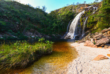 Beautiful Serra Morena waterfall in the Serra do Cipó region of Minas Gerais State, Brazil