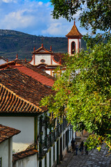 The Church of Our Lady of Carmo in the historic, UNESCO World Heritage listed town of Diamantina, surrounded by the rugged Serra do Espinhaço range, Minas Gerais state, Brazil