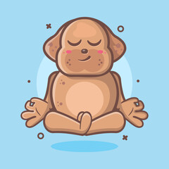 calm dog animal character mascot with yoga meditation pose isolated cartoon in flat style design