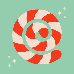 Christmas lollipop candy cane illustration. Striped spiral shape isolated on blue background. Cute xmas concept, holiday greetings. Great for Christmas and New Year party design. - 551708150