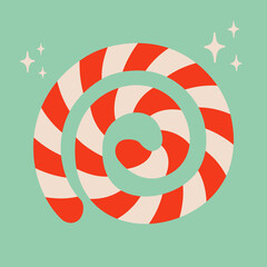 Christmas lollipop candy cane illustration. Striped spiral shape isolated on blue background. Cute xmas concept, holiday greetings. Great for Christmas and New Year party design. - 551708157