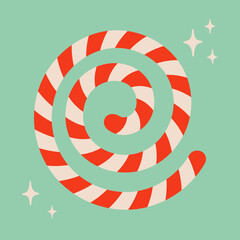 Christmas lollipop candy cane illustration. Striped spiral shape isolated on blue background. Cute xmas concept, holiday greetings. Great for Christmas and New Year party design. - 551708160